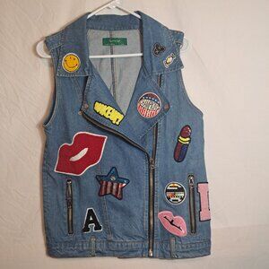 Women's SIGNATURE EIGHT‎ punk rock vest denim jean jacket patches metal S/M